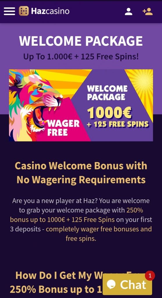 welcome bonus package in Haz Casino