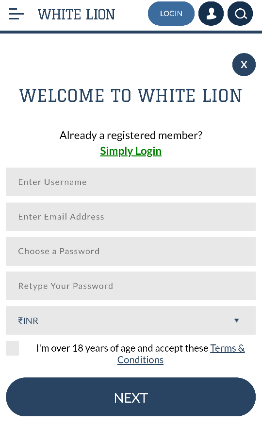 White Lion Casino Signup Process