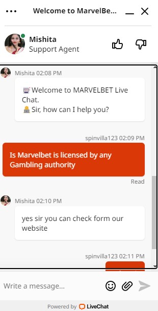 Customer Support at Marvelbet