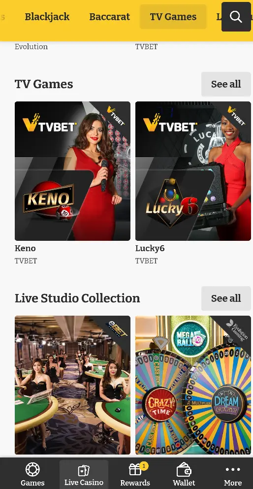 TV Games at Lucky Spins