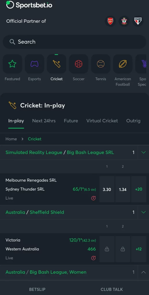 How to bet on Cricket at Sportsbet.io?