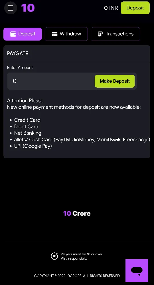 How to Make a Deposit at 10Crore?