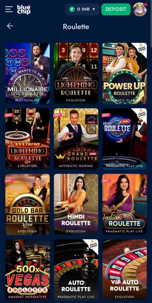 Roulette at Bluechip casino