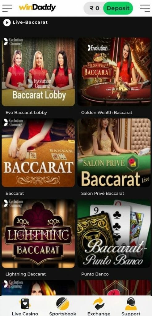 Live Baccarat at Windaddy App