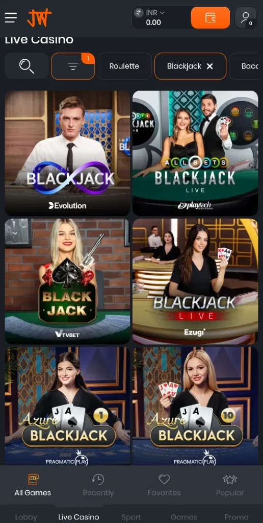 Blackjack Games At Jungliwin Casino