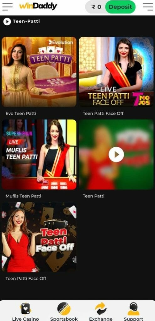Teen Patti available on Windaddy App