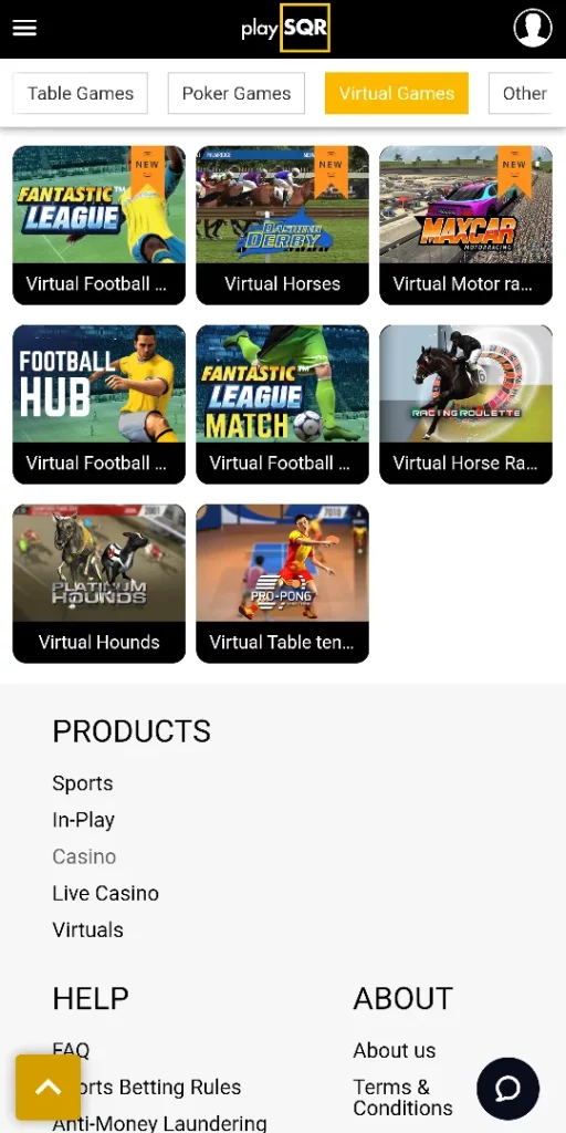 Virtual Sports Games at playSQR casino