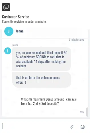 Screenshot of Live chat support at Bigboost casino