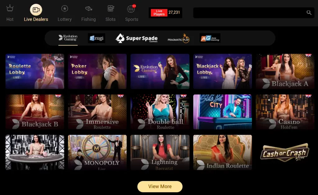 Live Casino Games at PGEbet App