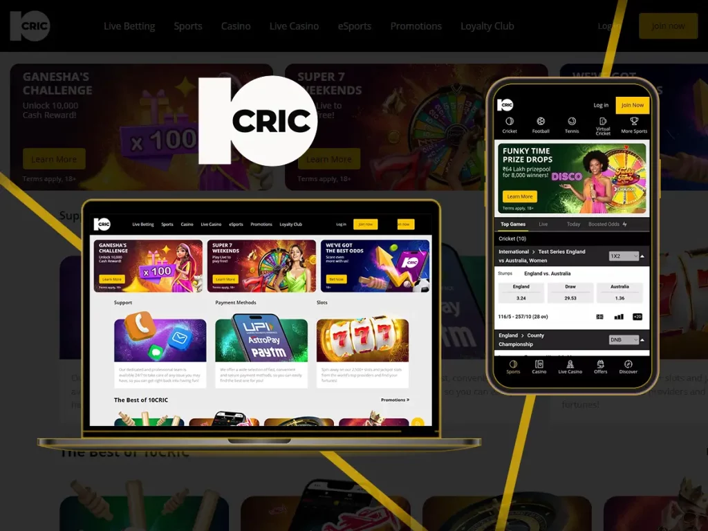 Screenshot of 10Cric betting app and website