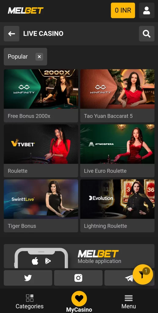 Screenshot of Melbet Live Dealer Casino