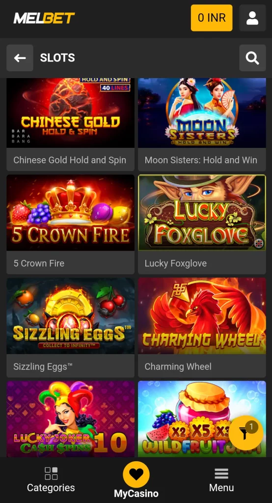 Screenshot of Online Slot Games at Melbet