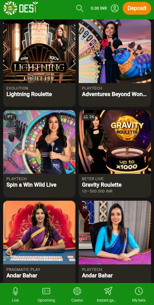 Screenshot of Live Casino Games at Desi Casino