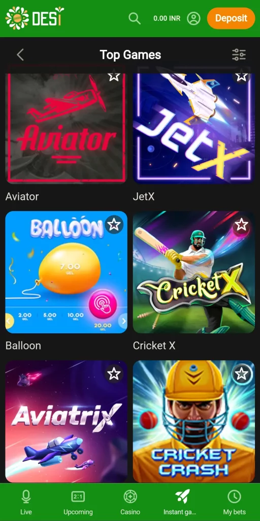 Screenshot of Instant Games at Desi Casino