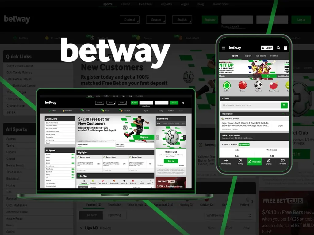 Screenshot of Betway app and website