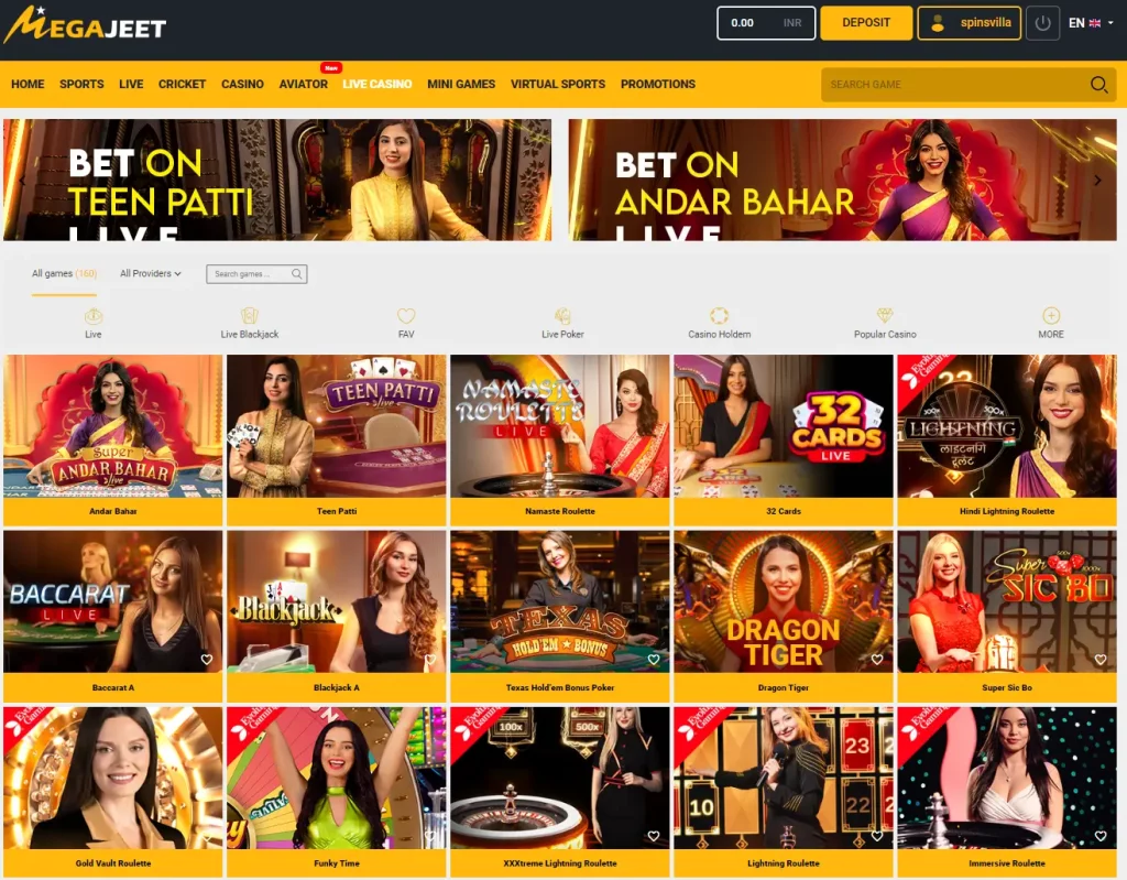 Screenshot of Megajeet Live casino
