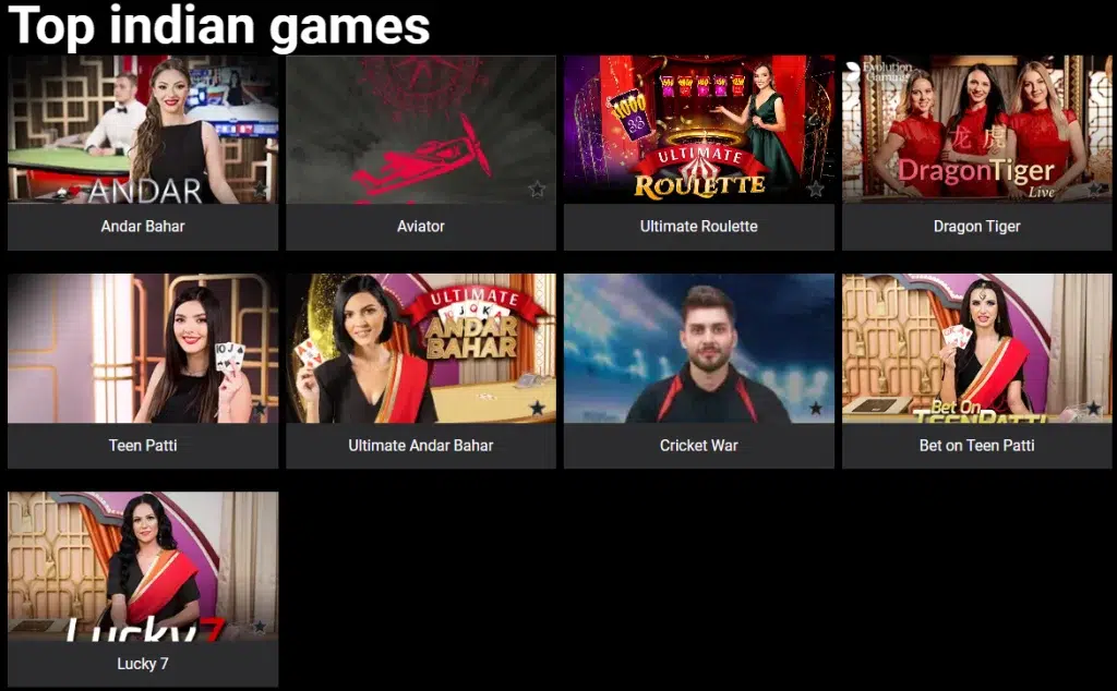 Screenshot of top indian games at 24bet
