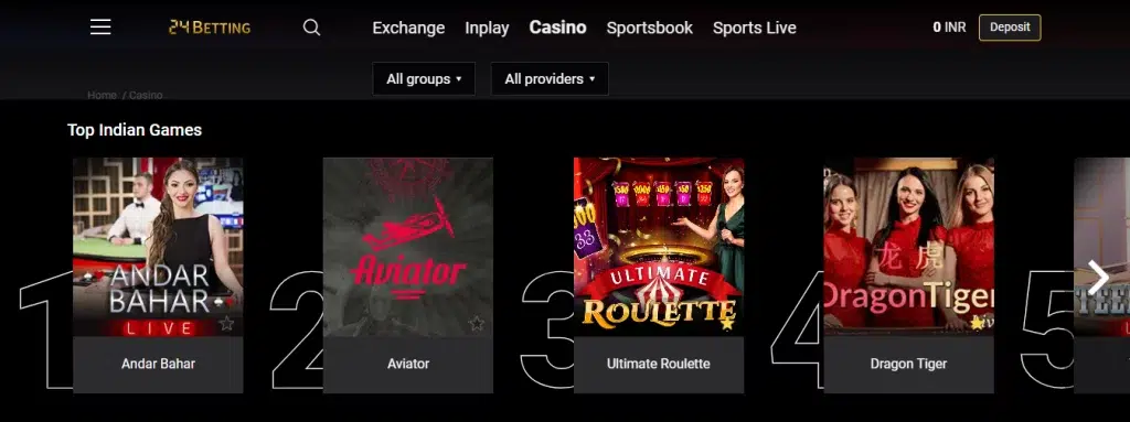 Screenshot of 24bet live casino