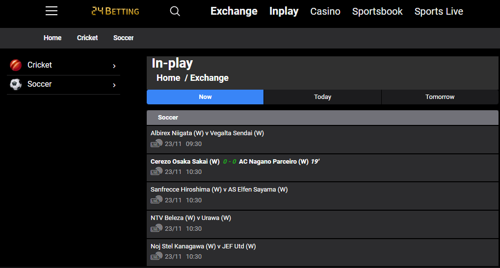 Screenshot of Live Betting at 24bet