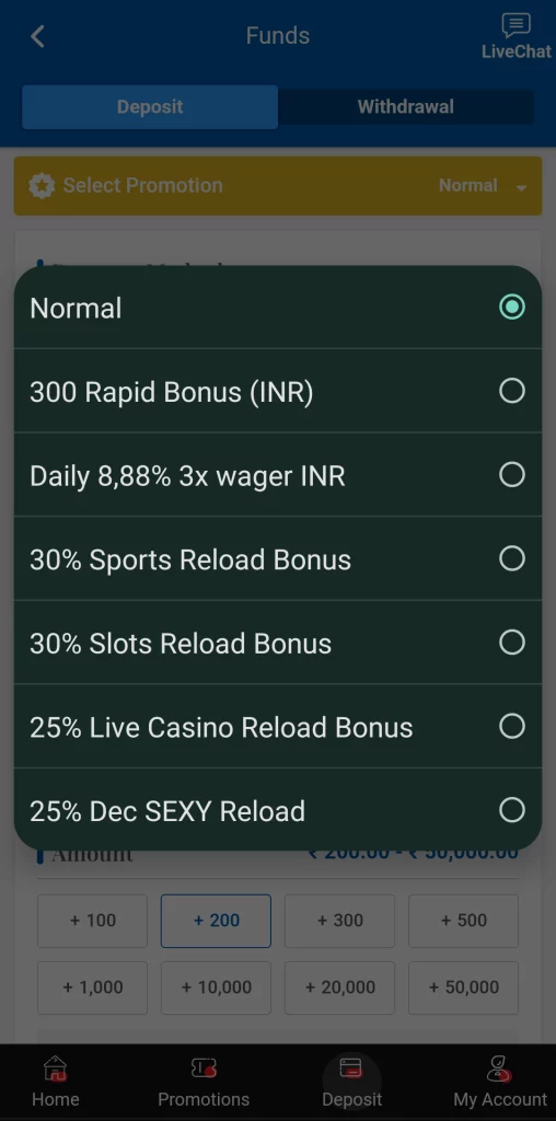 Screenshot of Available welcome Bonus at Crickex