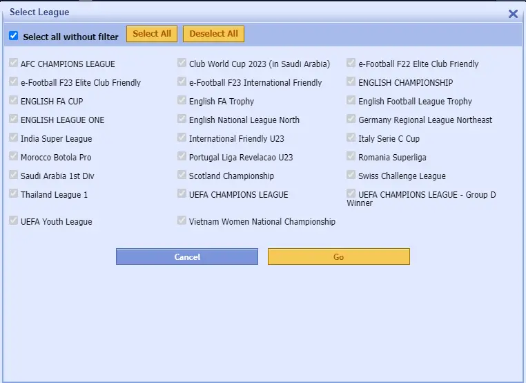 Screenshot of Football betting options at Crickex