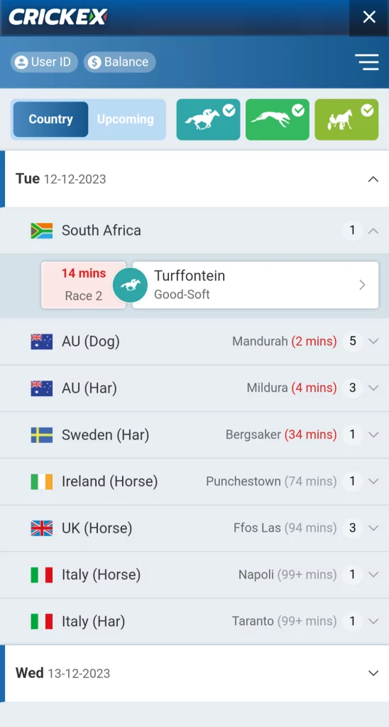 Screenshot of Horseracing at Crickex
