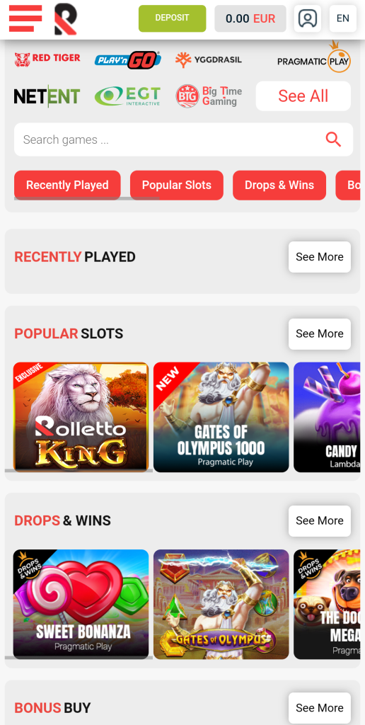 Screenshot of Slot Games at Rolletto